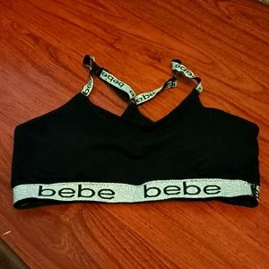 bebe black sports bra size 2xl black with silver glitter highlights.
